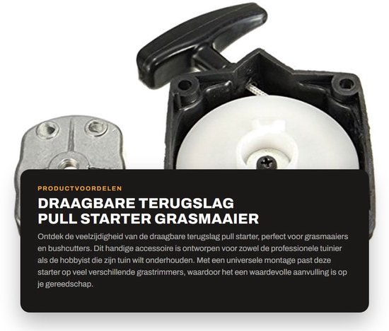 Dailygoods- Pull Starter Universeel - Draagbare Terugslag - Grasmaaiers/Bushcutters - Montage - Afstand Bevestigingsgaten 67mm - Lengte Touw 85cm - Startmechanisme