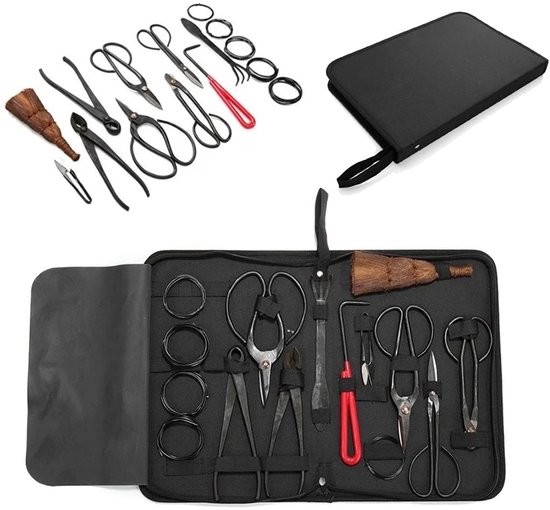 Dailygoods - RoseFlower Tuin Bonsai Gereedschapsset Carbon Steel Kit Snijder Schaar, 15-delig Bonsai Gereedschapsset - Bonsai Boomverzorgingsset bevat koolstofstalen schaar, bamboe bezem, wortelhaak, tuingeschenk