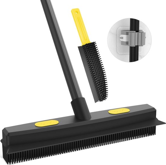 Dailygoods - Rubber Bezem met Trekker - Dierenhaar Verwijderaar voor Binnen en Buiten