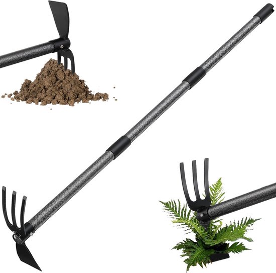 Dailygoods- Schoffel 78 cm - Tuinschoffel/Cultivator 2-in-1 - Verstelbaar handvat - Tuingereedschap - Wieden/Grond losmaken - Veilig gebruiksadvies