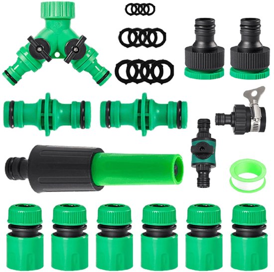 Dailygoods- Slangconnectorset 15 Stuks - 1/2 Inch Slangkoppeling - Plastic Snelaansluiting - Waterkraanadapter - Tuinslang Aansluiting - Robuust en Duurzaam