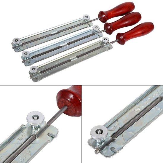 Dailygoods- Slijpset Hoogwaardig Staal - Houten Handvat - Vijlhouder - Ronde Kettingslijper - Nauwkeurig Slijpen - Duurzaam en Robuust - Kettingzaagslijper