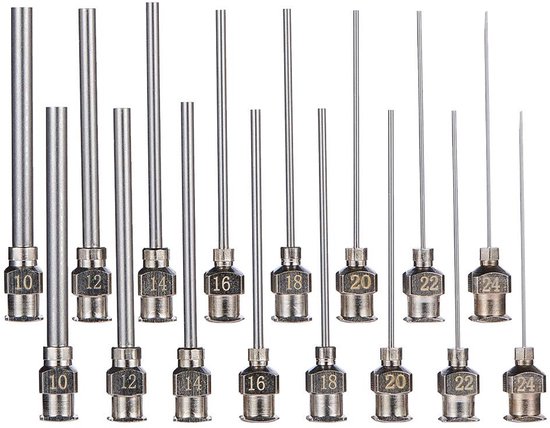 Dailygoods- Spuitnaald 1,5 Inch - 16 Stuks - RVS Doseernaald - Blunt Tip - Luer Lock - Geschikt voor Lijm Spuiten - 8 Maten (10G/12G/14G/16G/18G/20G/22G/24G)