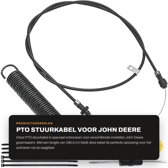 Dailygoods- Stuurkabel GY22387 - Voor John Deere 100-serie - Lengte 196,5 cm - Geschikt voor grasmaaiers - Onderdeelnummer PC10441 - PC11755 - PC12155 - Kabel