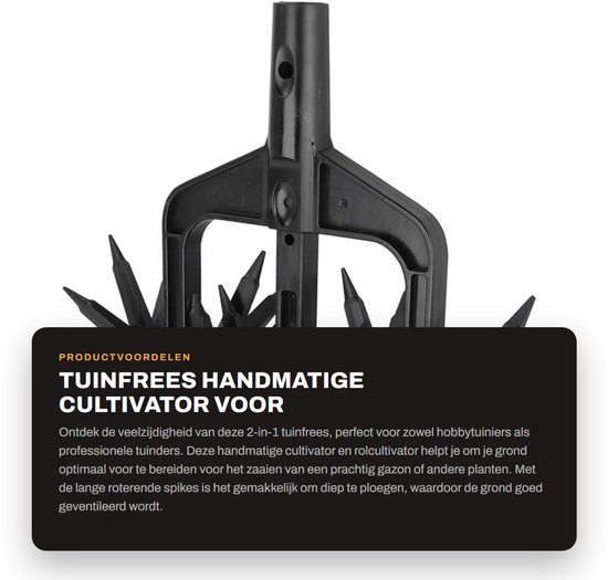 Dailygoods- Tuinfrees 2-in-1 Handmatige Cultivator - Grondbewerking - Zaaivoorbereiding - Tuingereedschap - Lange spikes - Afneembaar tussenwiel