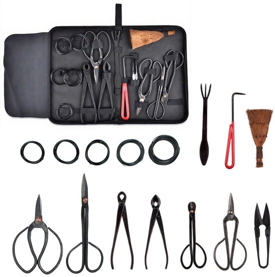 Dailygoods - Tuingereedschapsset, 15 stuks, zwaar belastbaar, koolstofstaal, tuiniersset met tuinschaar, bonsai-schaar, bonsai-draad, pincet, bonsai-startergereedschapsset voor bonsai beginners, #B