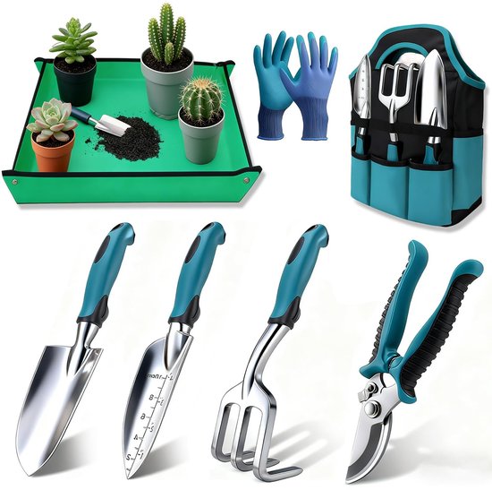 Dailygoods- Tuingereedschapsset 7-delig - Roestvrij Staal - Ergonomische Antislip Handgrepen - Opbergtas - Tuingereedschap Kind - Ideaal Tuincadeau