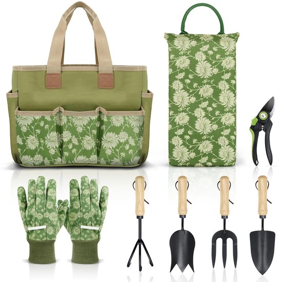 Dailygoods- Tuingereedschapsset robuust - Tuingereedschapset - Tuin gereedschappen - Tuincadeaus - Kniebeschermers - Houten handvat - Tuingereedschap
