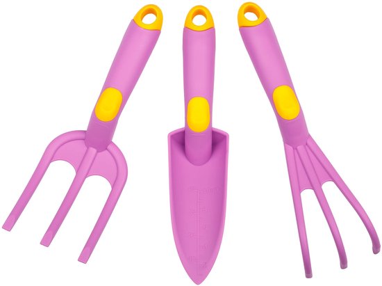 Dailygoods- Tuingereedschapsset voor kinderen - 3-delig - Handvork/klauwen/smalle schep - Sterk polypropyleen - Precisie gereedschap - Voor jonge tuiniers - Kindertuingereedschap