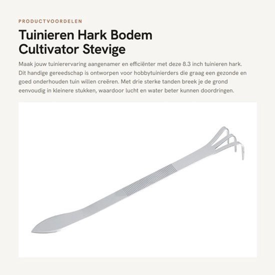 Dailygoods - Tuinhark - Stevige roestvrijstalen behuizing - Tuingereedschapset - Tuingereedschap voor kinderen - Tuinhark met steel - 3 tanden - Ergonomische grip