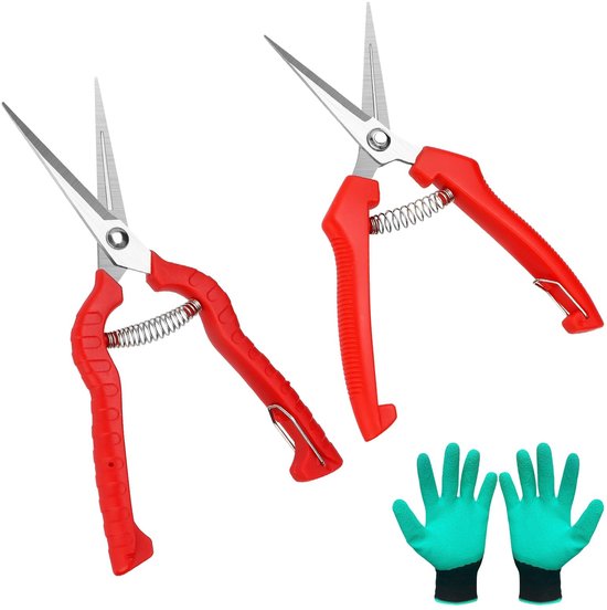 Dailygoods - Tuinschaar, 2 stuks, kleine snoeischaar met tuinhandschoenen, takkenschaar, bonsaischaar, boomschaar, oogstschaar, snoeischaar, tuinschaar voor bonsai, planten, bloemen, oogst, groenten en van Dailygoods