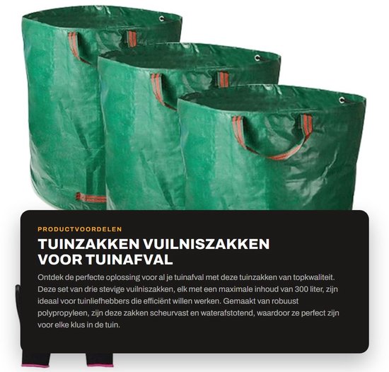 Dailygoods- Tuinzakken 300 liter - Set van 3 - Scheurbestendig PP - Waterafstotend - Inclusief handschoenen - Opvouwbaar en ruimtebesparend - Afvalzakken van Dailygoods