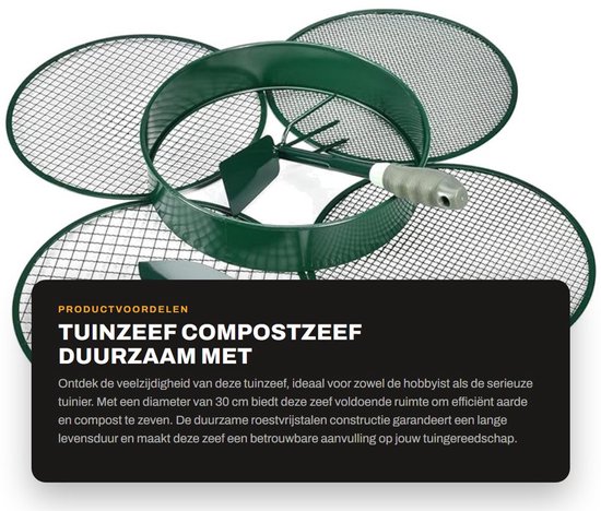 Dailygoods- Tuinzeef 30 cm - Roestvrij Staal - 4-in-1 Inzetstukken 3/6/9/12 mm - Tuingereedschap - Schep/Schoffel - Duurzaam Gebruik - Grondzeef van Dailygoods