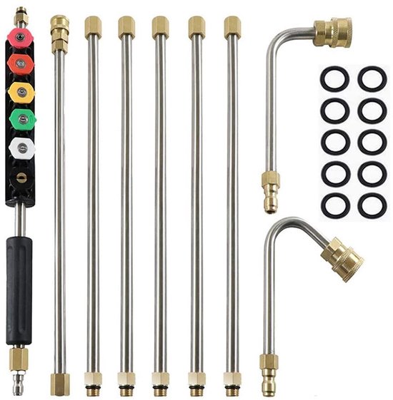 Dailygoods- Verlengingsstang 15 Inch - Hogedrukreiniger - Vervangende Lans - Gootreemschoonmaakgereedschap - 6 Mondstukken - Maximaal 4000 PSI - Hogedrukreinigerlans