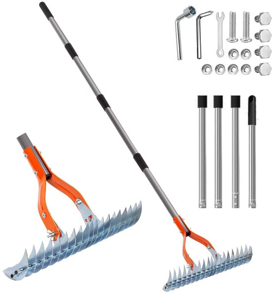 Dailygoods- Verticuteerhark 38 cm - 19 Stalen Tanden - Verstelbare Handgreep tot 170 cm - Metalen Snijhark - Gazononderhoud - Efficiënt Mosverwijdering - Gazonhark