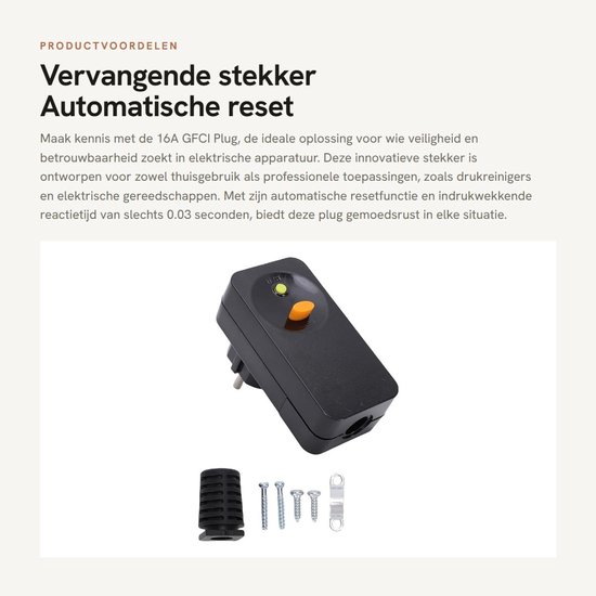 Dailygoods - Vervangende stekker - Automatische reset - GFCI-uitgang - Drukspuit Airconditioner - Zwarte kleur - Overspanningsbeveiliging - Schakelaar...