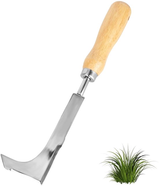Dailygoods - Voegenschraper, onkruidsteker van roestvrij staal, houten handvat, roestvrijstalen kop met maat, onkruidsteker voor het verwijderen van onkruid, planten van groenten, bloemen, graven, snoeien en snijden