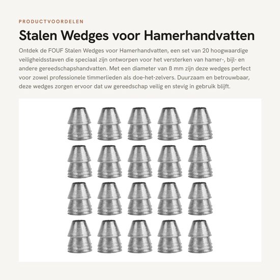 Dailygoods- Wedge Set 20 Stuks - Stalen Wedges - Rond Handvat - Veiligheidsstangen - Gereedschap Versterking - Schokbestendig Ontwerp - Houten Wiggen