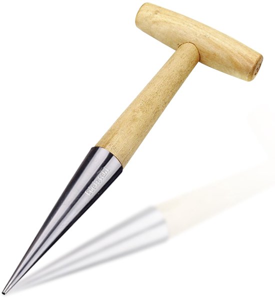 Dailygoods- Zaaigoed 1 stuk - Roestvrij Stalen Tuingereedschap - Handzaaigoed - Plantgereedschap - Bloemenplantgereedschap - Houten Handvat - 11 x 28,5 cm van Dailygoods