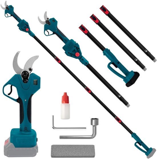 Dailygoody - Elektrische takkenschaar op batterijen - Telescopische schaar voor de tuin - Krachtig en veilig - Turquoise - Voor het snoeien van bomen - 2-in-1-ontwerp