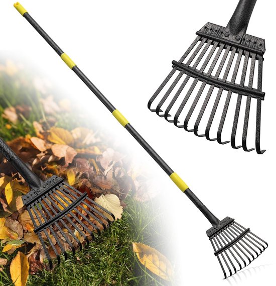 Dailygoody - Tuinbladhark - 180 cm - Verstelbare stalen handgreep - 11 tanden - Geschikt voor kleine ruimtes - Voor delicate planten