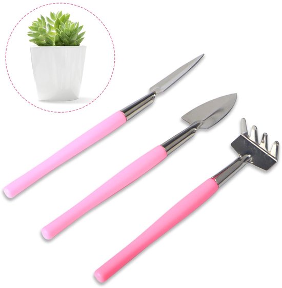 Dailygoody - Tuingereedschapset - Handgereedschap - Mini Tuinset - Roestvrij Staal - Tuin Hark Spade - Geschikt voor Planten - Roze
