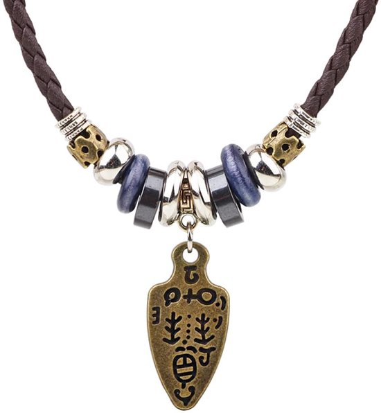Dailygoody - Vintage Tribal Ketting - Boho Hippiestijl - 45 cm - Oude Muntjes - Wolf Tanden - Geflochten Kralen - Geschikt voor Heren en Vrouwen