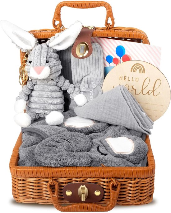 DailySupplies® Kraammand - Geboortemand met Knuffel - Kraamcadeau Meisje - Bruin van DailySupplies®