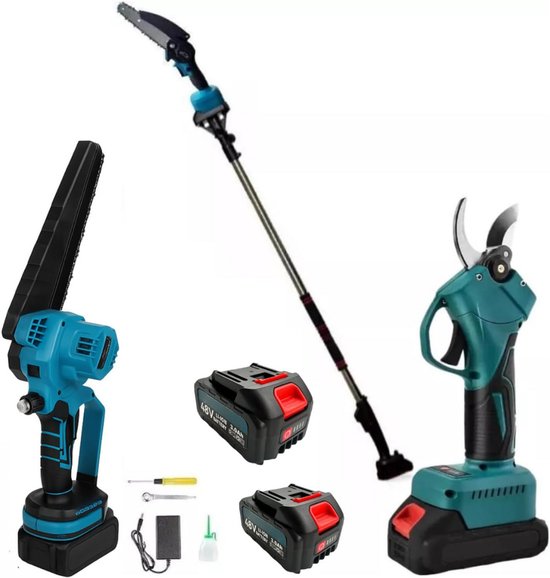 DailySupplies® Telescopische Snoeischaar - Mini Kettingzaag - Heggenschaar - Takkenschaar - Takkenzaag - Elektrische Snoeizaag met Accu - Blauw van DailySupplies®