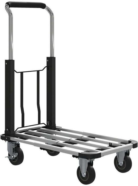 Daity Opvouwbare handkar, draagvermogen 150 kg, uitschuifbaar platform, in hoogte verstelbare handgreep, geschikt voor het vervoeren van dozen, metalen constructie, zwart. van Merkloos	