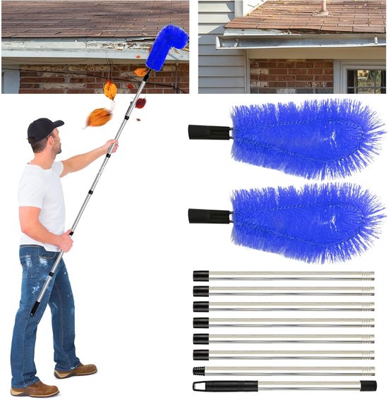 Dakgootreiniger Telescopisch - Gootborstel Uitschuifbaar - Dakgoten Schoonmaken - Lange Telescoopsteel - 310 cm - Blauw