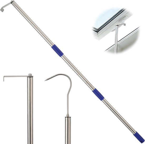 Dakraam Stokhaak - Bedieningsstang Zolder - Ramen Openen - Twee Haken Systeem - 180 cm Lengte - Zwart van Merkloos	