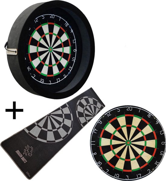 Darts Set - Complete PRO - zwart-antra - Plain dartbord - dartmat antraciet - dartbord verlichting - darts - dartbord van Pure Darts