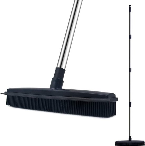 De Blaffende Kat 2 in 1 Rubberen bezem – Bezem binnen & buiten – Vloerwisser met steel - Vloertrekker – Veger - Extra lang 160cm van Merkloos	