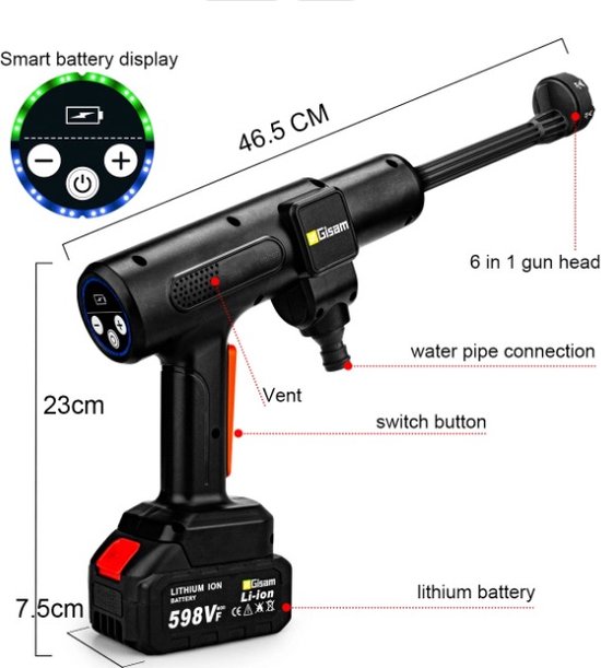 De Fleur - Electrische hogedrukreiniger klein Incl. 2x Makita batterij - Draadloos - Spuitpistool