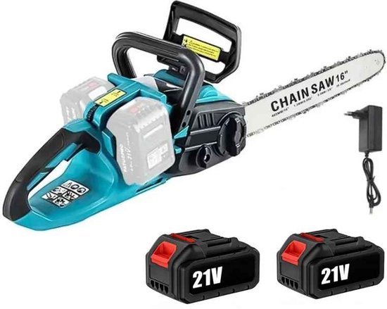 De Warenloods - Elektrische Kettingzaag - Draadloos - 16 inch - 3500W - Snoeischaar - Heggenschaar - Takkenzaag - Met 2 Accu's - Groen van Merkloos	