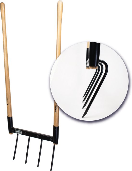 de Woeler - DW4 - Woelvork/Grelinette - Spitvork/Tuinwoeler/Spade - Roestvrij - Ergonomisch - FSC Hout - 6 Jaar Garantie van De Woeler