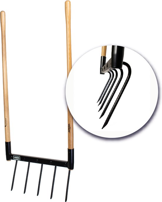 de Woeler - DW5 - Woelvork Grelinette - Spitvork/Tuinwoeler/Spade - Roestvrij - Ergonomisch - FSC Hout - 6 Jaar Garantie van Merkloos	