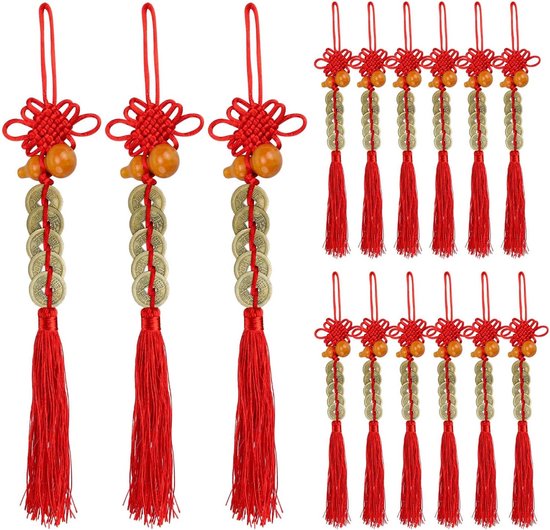 DEANKEJI 15 pieces Chinese Feng Shui coins, Chinese lucky coins, red lucky knot Chinese coin, used for decoration and lucky charm van Merkloos	