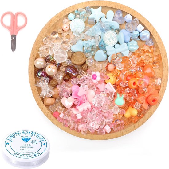 DEANKEJI 200 Pcs Acrylic Beads Bead Set for Bracelets Scissors and Wire Beads Craft Rich Kinds Beads for Stringing Bracelet Beads for DIY Jewelry Making Bracelets DIY Making van DEANKEJI