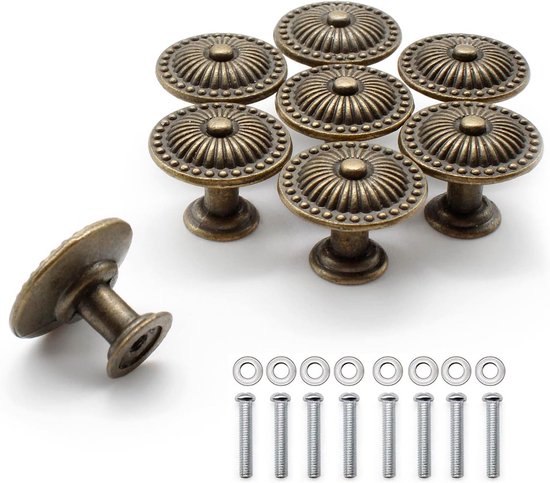 DEANKEJI 8 Pcs Cabinet Knobs, Bronze Round Vintage Drawer Handles, Cabinet Handles with Screws, Can Be Used for Cupboards, Drawers, Shoe Cabinets, Furniture van Merkloos	