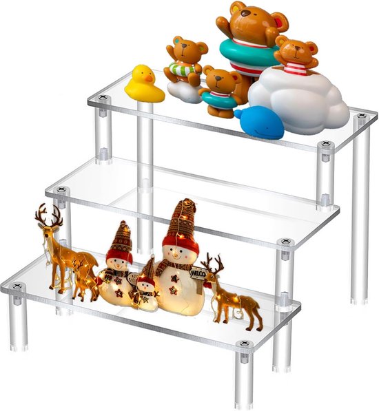 DEANKEJI Acrylic Display Stand, 20 x 8 cm Panel, Three Layers Acrylic Rack, Transparent Perfume Rack, with Screws and Screwdriver, Perfume Organiser for Perfumes, Cakes, Collectibles van DEANKEJI