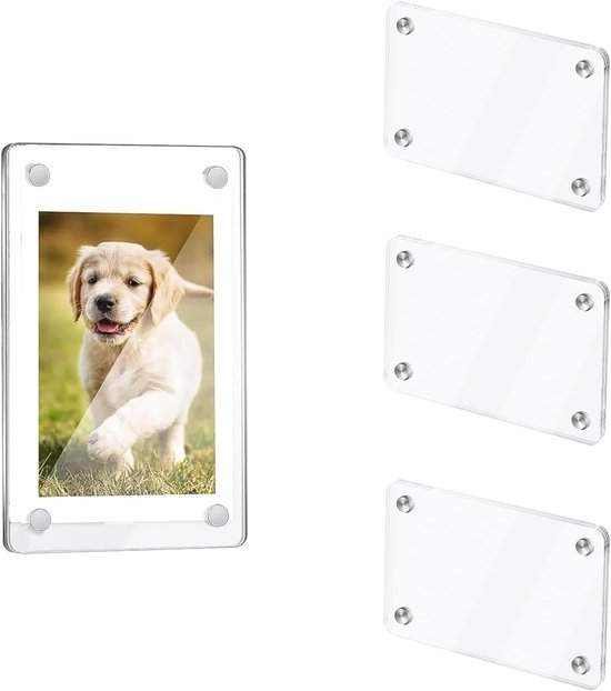 DEANKEJI Magnetic Photo Frame, 4-8 Pieces, 7 x 12 cm, Magnetic Photo Frame, Double-Sided Transparent, Acrylic Small Picture Frame, Mini Picture Frame for Photos, Postcards van Merkloos	