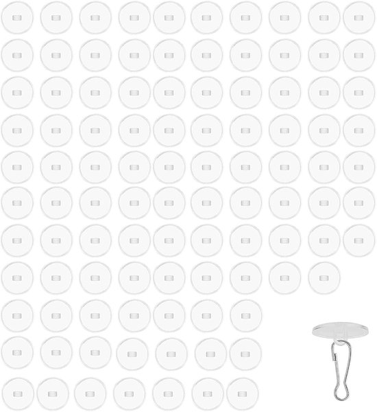 DEANKEJI Pack of 100 Ceiling Mounts, No Drilling, Diameter 3 cm, Self-Adhesive Ceiling Hooks, Round, Transparent, with Hanging Buckle, for Ceilings and Windows van Merkloos	