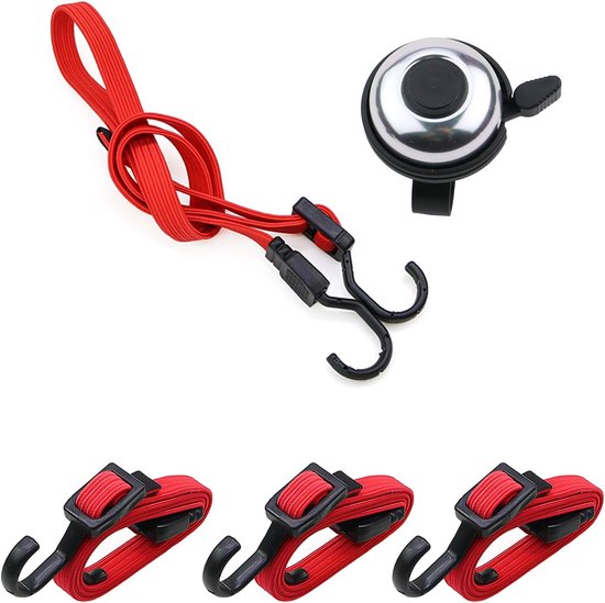 DEANKEJI Pack of 3 Bicycle Slingbelt, Rubber Tyres with Hooks, Tie Belt with 1 Bicycle Bell Included for Luggage Termination of Bikes, Motorcycles and Off-Road Vehicles van Merkloos	