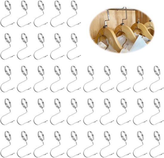 DEANKEJI Pack of 40 clothes hanger hooks, space-saving stainless steel coat hangers, coat hanger connecting hooks for clothes hanger connection to organize the space in the wardrobe van Merkloos	
