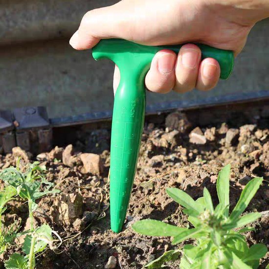 Decopatent - Pootijzer Kunststof - Donkergroen Planthulp voor Bloembollen Planten, Zaaien & Verplanten - Pootstok / Verspeenstok - Handige Bollenplanter - 11x2,9x17 Cm - Kleur: Donker Groen van Decopatent