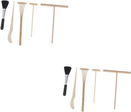 Decoratie Gereedschap - Mini Harken - Zen Tuin Maken - Set van 10 Stuks - 18 cm Lengte - Houtkleur