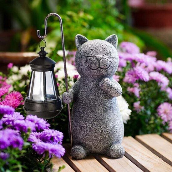 Decoratief kattenbeeldje Geschikt voor buiten met zonneverlichting, geschikt als woonkamerdecoratie, cadeau, waterdicht, balkonornament.