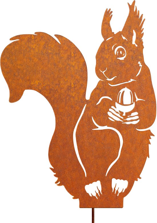 Decoratieve Eekhoorn Tuinsteker voor Herfstdecoratie met Patina Look en Weerbestendige Metaalstructuur van Merkloos	